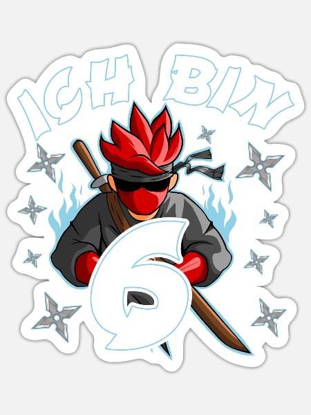 6. Kindergeburtstag Ninja - Sticker Größe S (10 x 10 cm) - Mattweiß