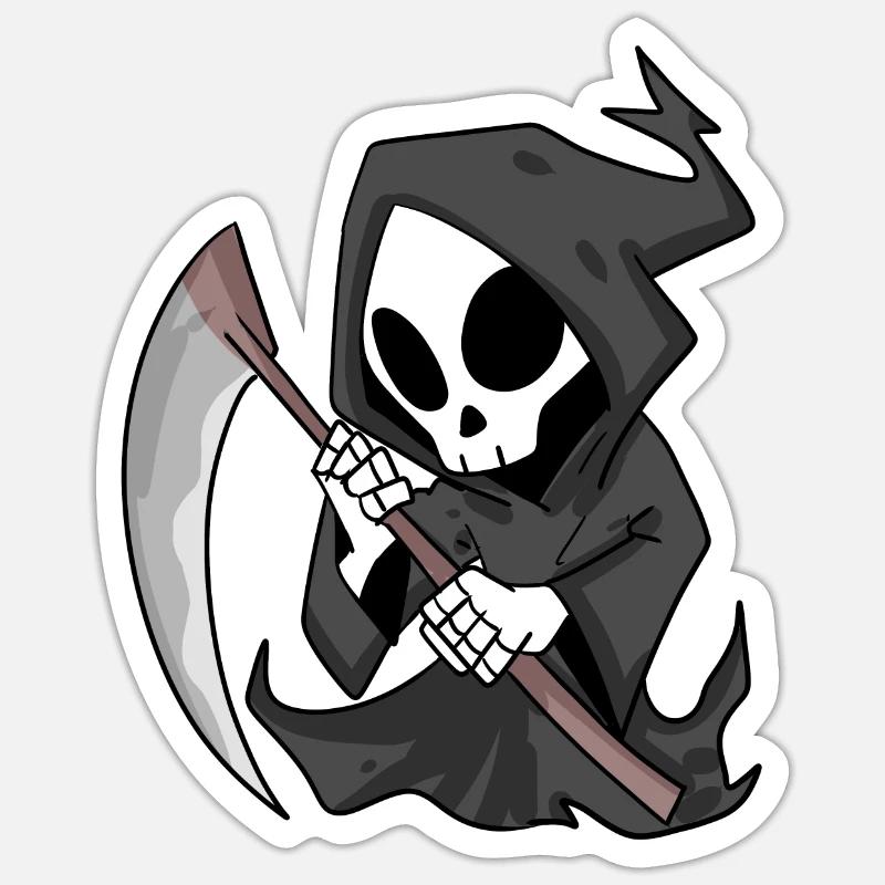 Sensenmann mit Sense - Sticker Größe S (10 x 10 cm) - Mattweiß