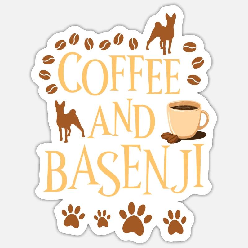 Café et Basenji - Sticker taille S (10 x 10 cm) - blanc mat