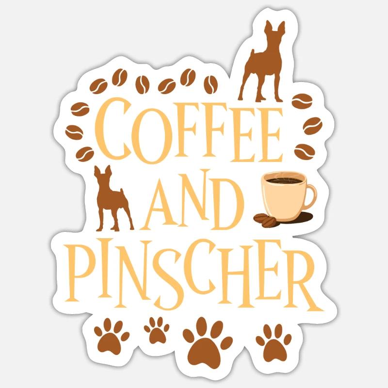 Café et Pinscher - Sticker taille S (10 x 10 cm) - blanc mat