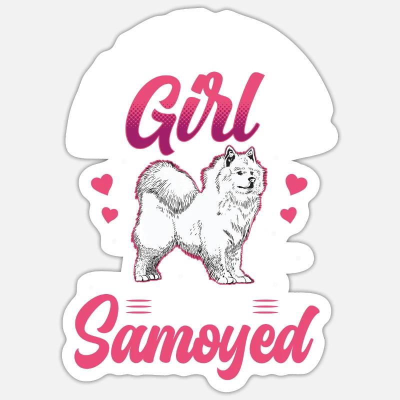 Mädchen und ihr Samojede Samojedenspitz - Sticker Größe S (10 x 10 cm) - Mattweiß