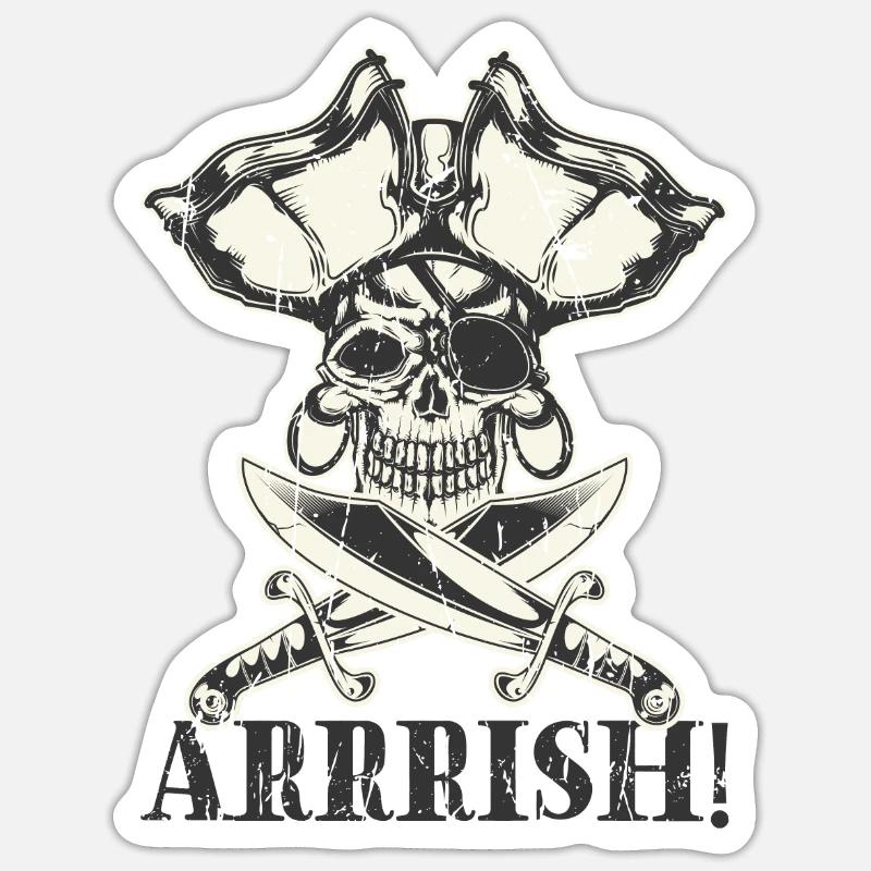 Arrrish - pirate - Sticker taille S (10 x 10 cm) - blanc mat