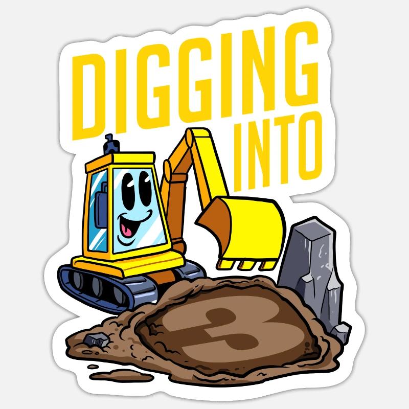 Baggerfahrer gräbt sich in 3 Geburtstagsbagger Sticker Größe S (10 x 10 cm)