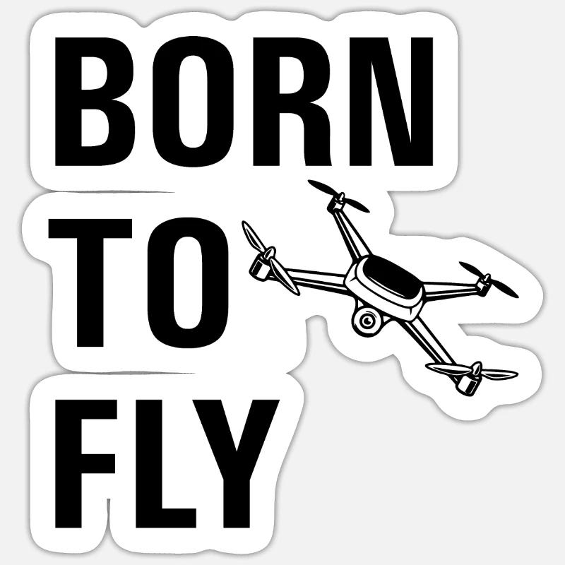 Né à par drone volant - Sticker taille S (10 x 10 cm) - blanc mat