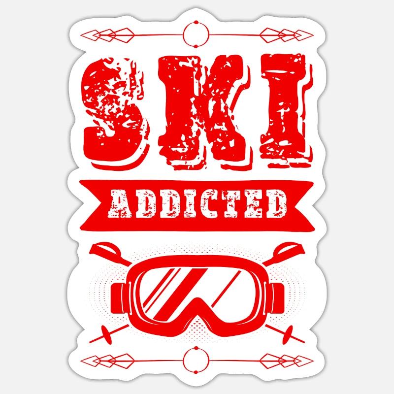 Accro au ski - Sticker taille S (10 x 10 cm) - blanc mat