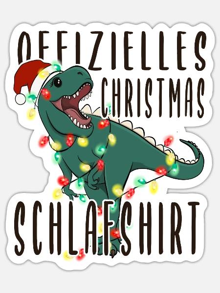 Dinosaurier Christmas Schlafshirt - Sticker Größe S (10 x 10 cm) - Mattweiß