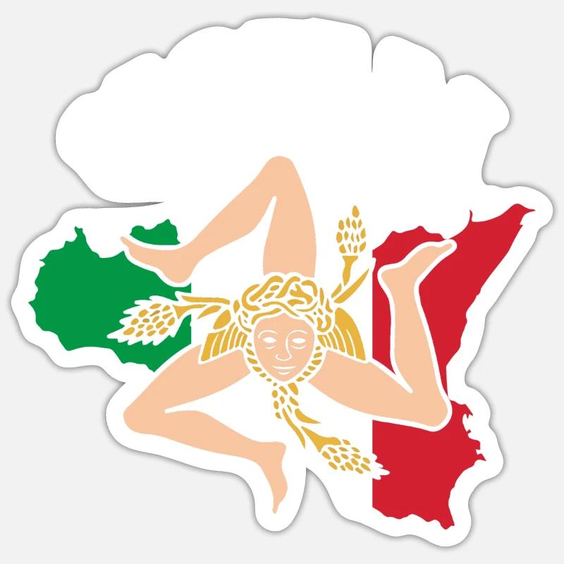Drapeau de la Sicile Sicile Palerme Italie - Sticker taille S (10 x 10 cm) - blanc mat