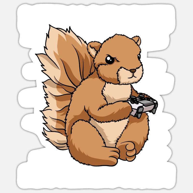 Nerv nicht bin am Zocken Gaming Eichhörnchen - Sticker Größe S (10 x 10 cm) - Mattweiß