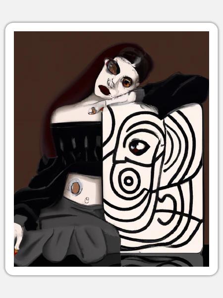 Kubismus Kunst Goth Mädchen Mit Einem Gemälde In - Sticker Größe S (10 x 10 cm) - Mattweiß