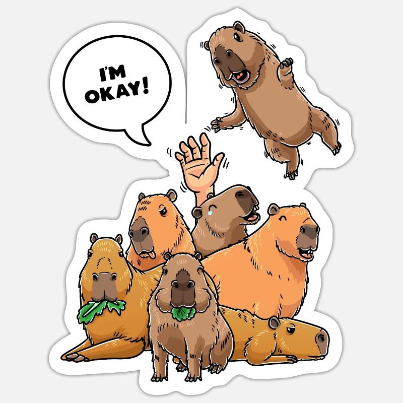Capybara Drôle de rongeur Capybara Capybara - Sticker taille S (10 x 10 cm) - blanc mat