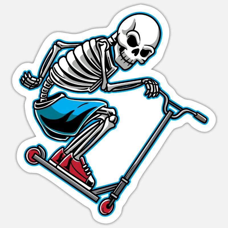 Skelett Scooter-Roller Halloween Kickroller - Sticker Größe S (10 x 10 cm) - Mattweiß