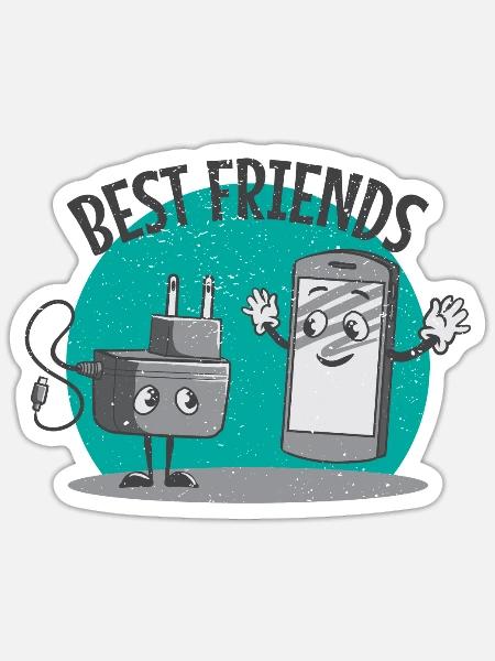 Ladekabel Handy Smartphone Akku leer beste Freunde - Sticker Größe S (10 x 10 cm) - Mattweiß