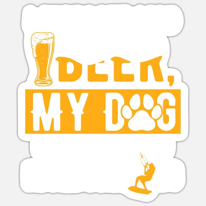 Bier Hund Windsurfen Kiteboarder - Sticker Größe S (10 x 10 cm) - Mattweiß