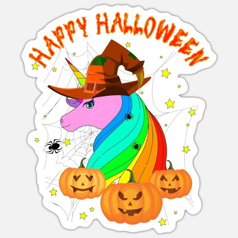 HALLOWEEN EINHORN HEXE - Sticker Größe S (10 x 10 cm) - Mattweiß