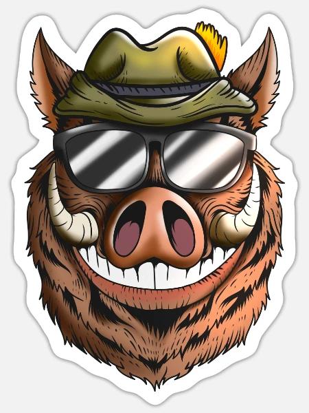 Eber Frischling Jägermütze Wildschein Jagt Kostüm - Sticker Größe S (10 x 10 cm) - Mattweiß