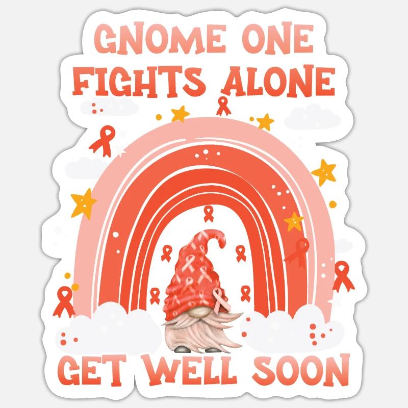 Gnome One Fights Alone Leukemia Awareness - Sticker Größe S (10 x 10 cm) - Mattweiß