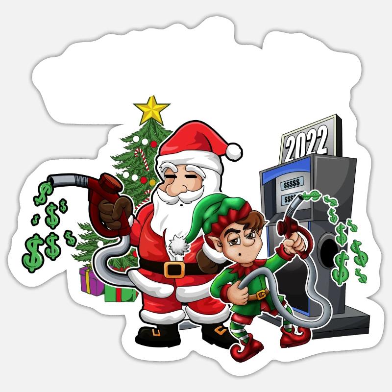 Gaz cher de Noël - Ce à quoi l’elfe est arrivé - Sticker taille S (10 x 10 cm) - blanc mat