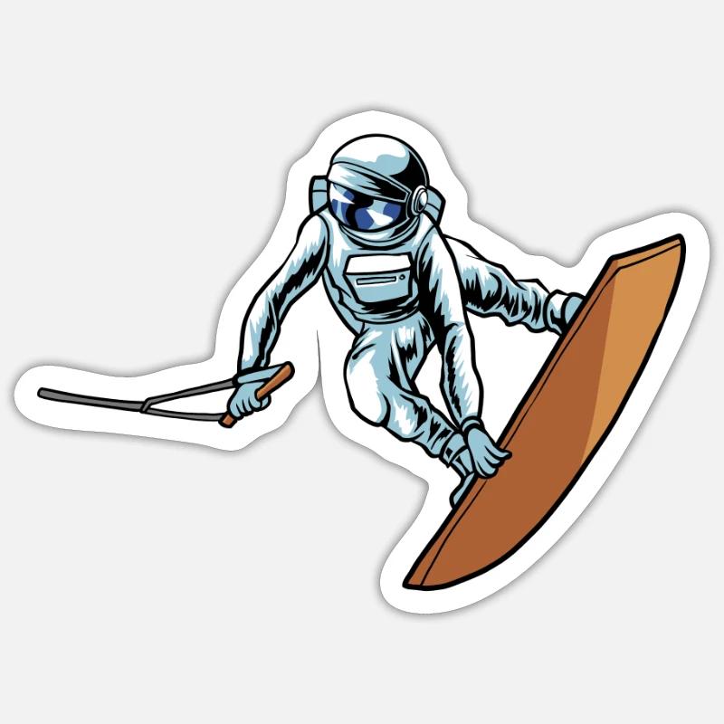 Wakeboard Wakeboarder Astronaute - Sticker taille S (10 x 10 cm) - blanc mat