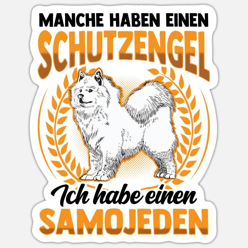 Samojede ist mein Schutzengel Samojedenspitz - Sticker Größe S (10 x 10 cm) - Mattweiß