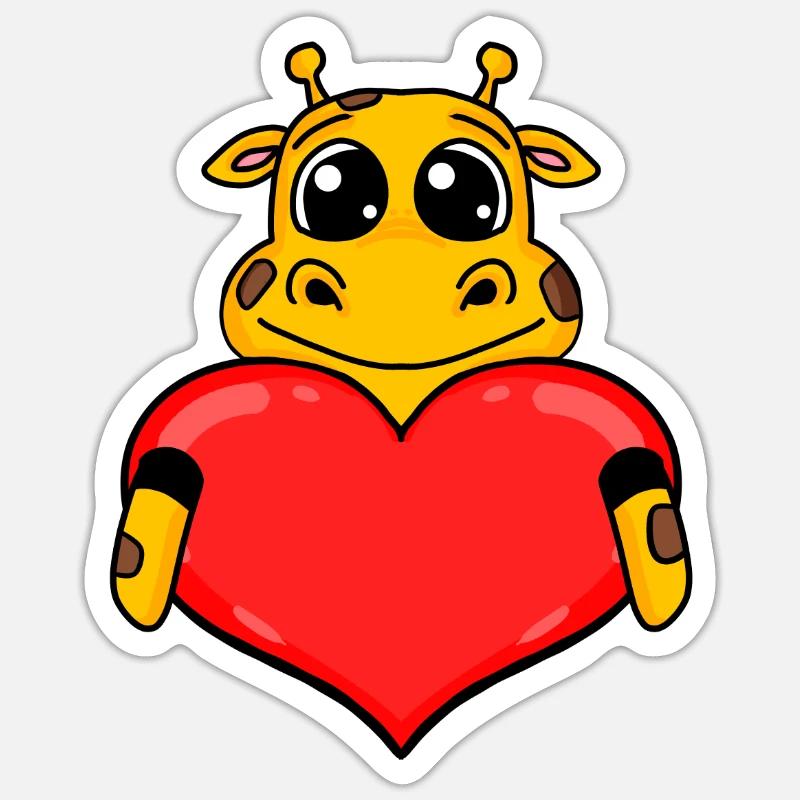 Giraffe mit Herz - Liebe Romantisch - Sticker Größe S (10 x 10 cm) - Mattweiß