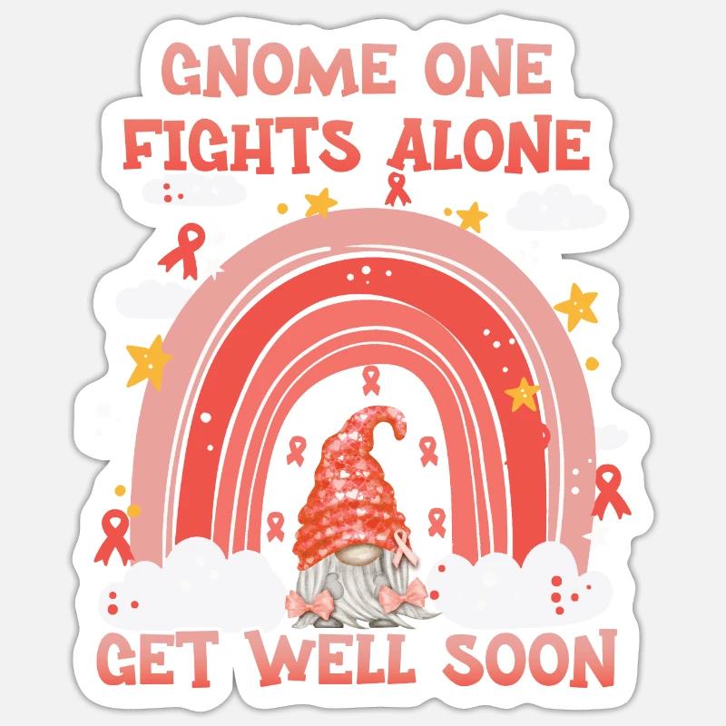 Gnome One Fights Alone Gebärmutterkrebs - Sticker Größe S (10 x 10 cm) - Mattweiß