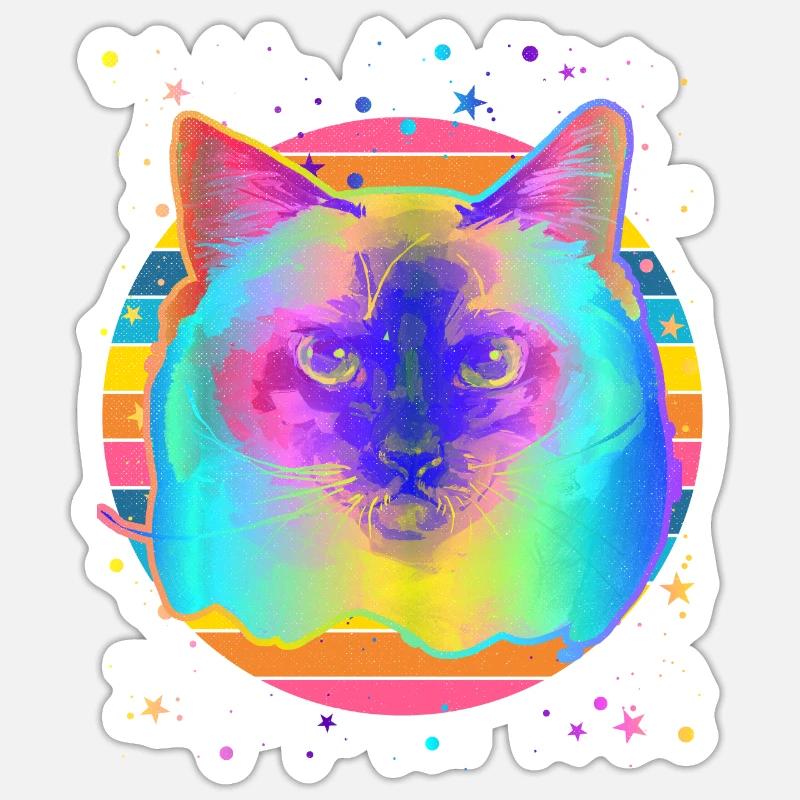 Birma Cat Regenbogen Space Schwarz Sticker Größe S (10 x 10 cm)