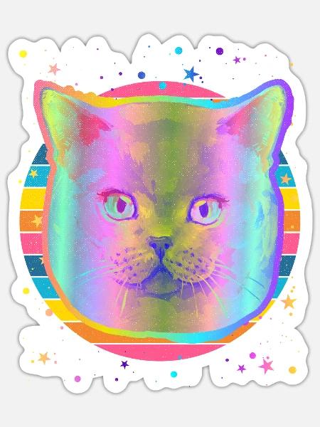 Britisches Kurzhaar Scottish Fold Cat Rainbow Space - Sticker Größe S (10 x 10 cm) - Mattweiß
