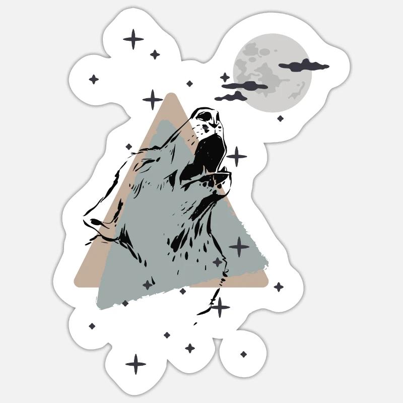 Loup à la lune - Sticker taille S (10 x 10 cm) - blanc mat