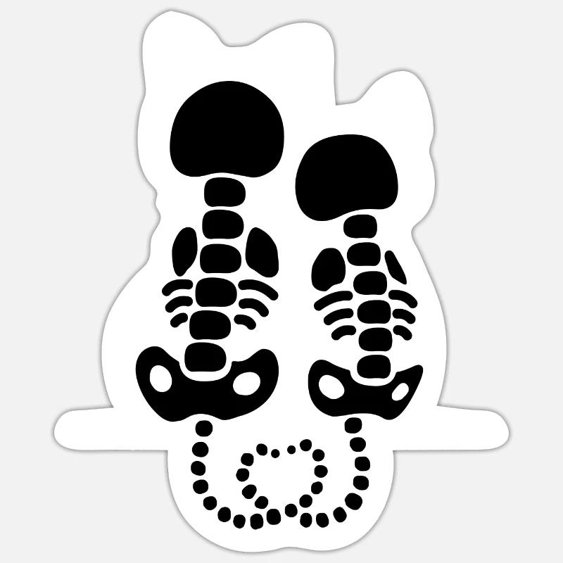Effrayant Mignon Chat Squelette Bones Heart Tail Halloween - Sticker taille S (10 x 10 cm) - blanc mat