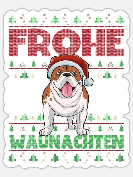 Frohe Weihnachten Bulldogge - Sticker Größe S (10 x 10 cm) - Mattweiß
