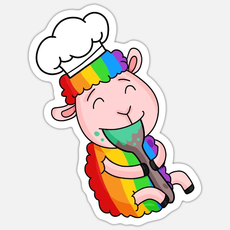 Schaf Koch Niedlich - Sticker Größe S (10 x 10 cm) - Mattweiß