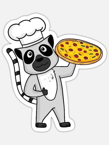 Pizzabäcker Pizza Koch Lemur Italienisch - Sticker Größe S (10 x 10 cm) - Mattweiß