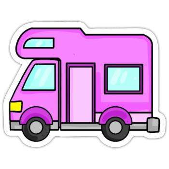 Camping Wagen Rosa Damen - Sticker Größe S (10 x 10 cm) - Mattweiß - Vorne