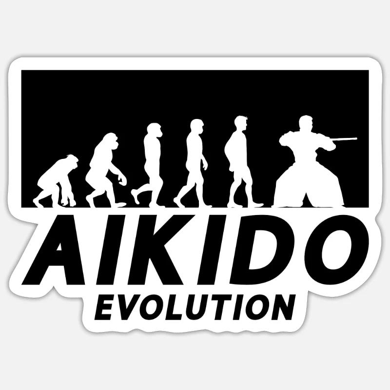 Aikido Evolution Fighter Arts Martiaux Samouraï Judo - Sticker taille S (10 x 10 cm) - blanc mat