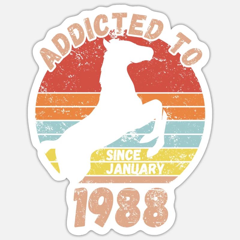 Anniversaire Équitation Janvier 1988 - Sticker taille S (10 x 10 cm) - blanc mat