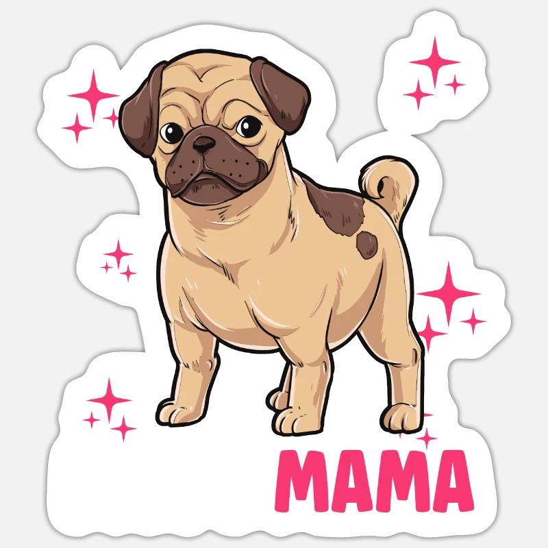 Mops Mama - Sticker Größe S (10 x 10 cm) - Mattweiß