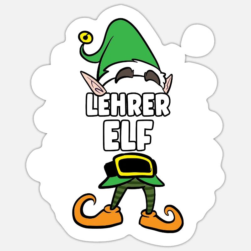 Lehrer Elf Partnerlook Weihnachten - Sticker Größe S (10 x 10 cm) - Mattweiß