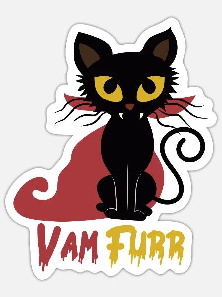 Schwarze Katze VamFurr Roter Umhang Halloween - Sticker Größe S (10 x 10 cm) - Mattweiß