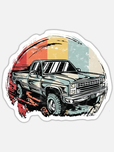 LKW mit Retro-Hintergrund - LKW - Sticker Größe S (10 x 10 cm) - Mattweiß