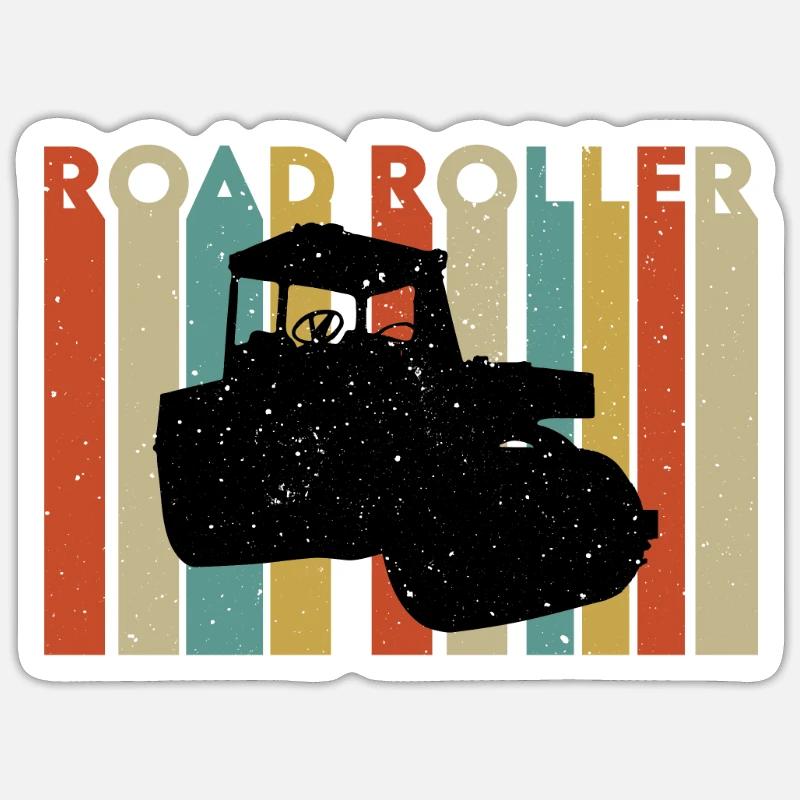 Retro Roller Road Construction Sticker size S (10 x 10 cm)