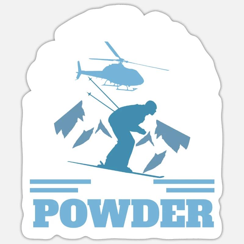 Heliskiing Helikopter Ski - Sticker Größe S (10 x 10 cm) - Mattweiß