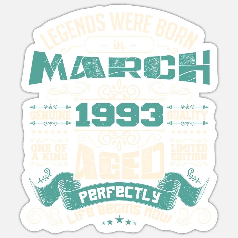 March 1993 | birthday gift - Sticker taille S (10 x 10 cm) - blanc mat