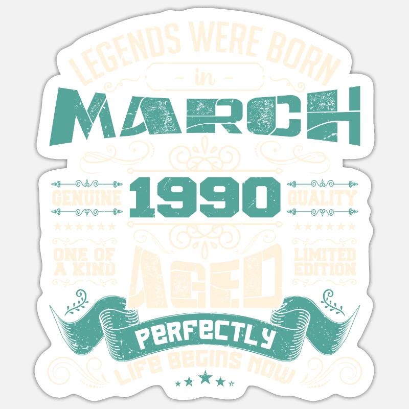 March 1990 | birthday gift - Sticker taille S (10 x 10 cm) - blanc mat