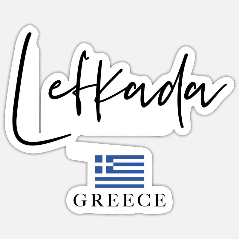Vacances du drapeau de la Grèce - Lefkada Island Sticker taille S (10 x 10 cm)