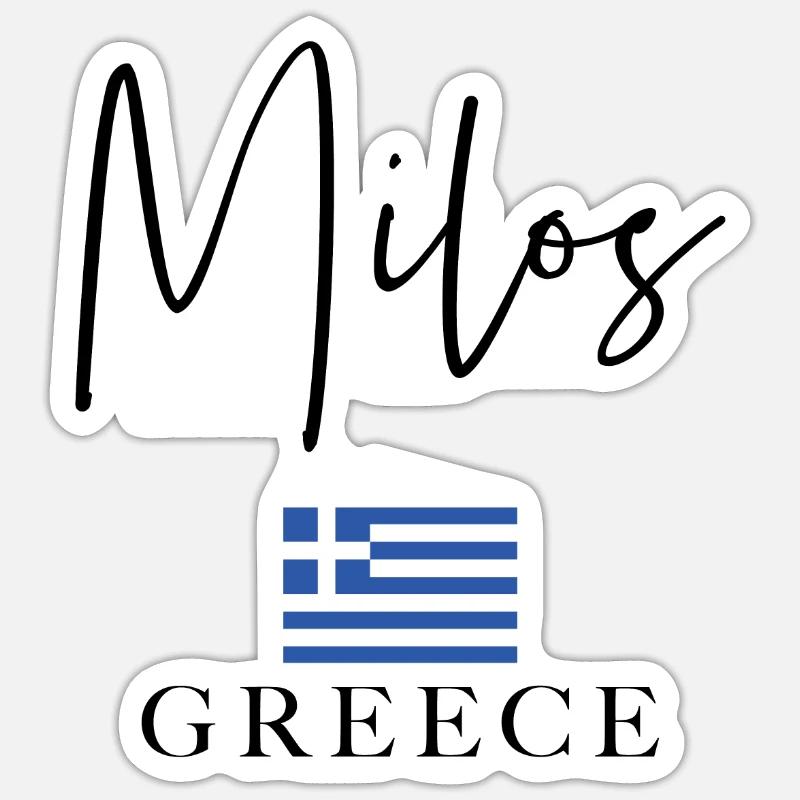 Vacances avec drapeau grec - Île de Milos - Sticker taille S (10 x 10 cm) - blanc mat