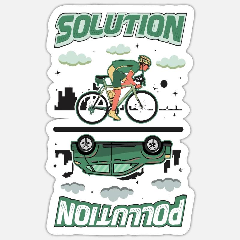 Polution Solution Umweltschutz Radfahren - Sticker Größe S (10 x 10 cm) - Mattweiß