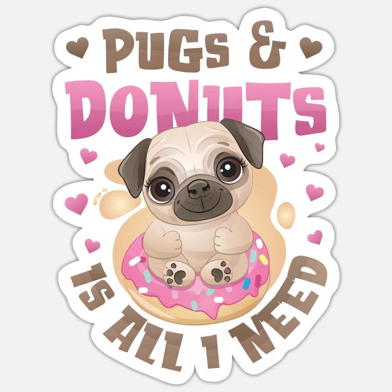 Mops Donut Lover Mädchen - Sticker Größe S (10 x 10 cm) - Mattweiß