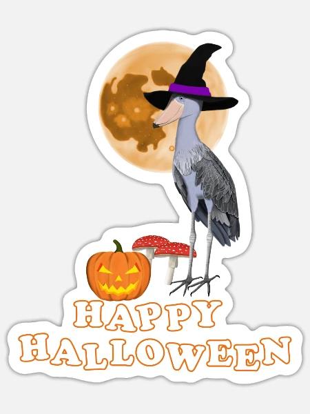 Schuhschnabel Halloween Kürbis Mond Vogel Biologe - Sticker Größe S (10 x 10 cm) - Mattweiß