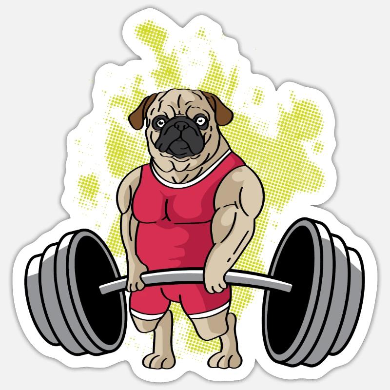 Mops -Gewichtheben Trainingstrainer Gift Sticker Größe S (10 x 10 cm)