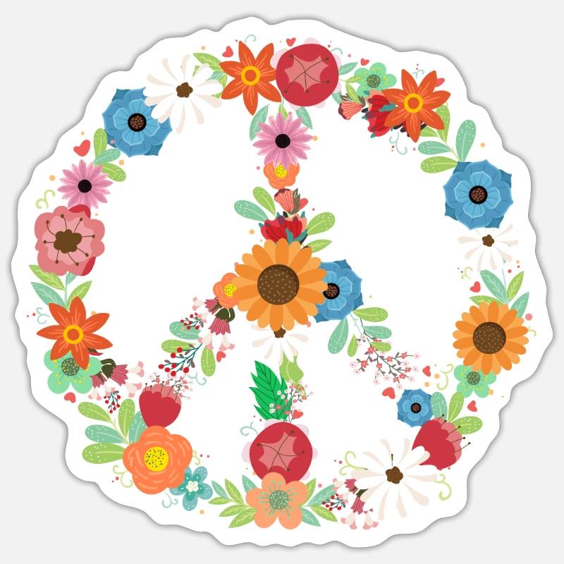 Blumenstrauß Friedenszeichen Botanischer - Sticker Größe S (10 x 10 cm) - Mattweiß